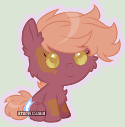 Size: 1452x1474 | Tagged: safe, artist:stormcloud-yt, derpibooru import, oc, oc only, oc:oliver, earth pony, pony, baby, baby pony, base used, cheek fluff, chest fluff, earth pony oc, offspring, parent:apple bloom, parent:tender taps, parents:tenderbloom, simple background, sitting, smiling, solo