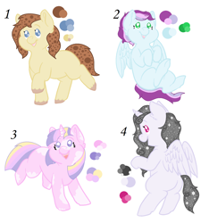 Size: 1500x1600 | Tagged: safe, artist:monse2001, derpibooru import, oc, oc only, alicorn, earth pony, pegasus, pony, unicorn, alicorn oc, base used, earth pony oc, ethereal mane, horn, pegasus oc, simple background, starry mane, unicorn oc, unshorn fetlocks, white background, wings