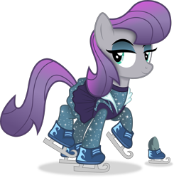 Size: 3568x3643 | Tagged: safe, artist:anime-equestria, derpibooru import, boulder (pet), maud pie, earth pony, pony, alternate hairstyle, clothes, eyeshadow, female, ice skates, ice skating, makeup, mare, outfit, simple background, skirt, smiling, solo, sparkles, transparent background, vector, when she smiles