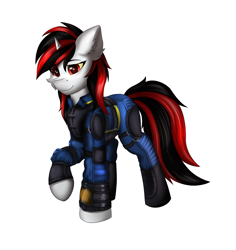 Size: 4719x5000 | Tagged: safe, artist:flapstune, derpibooru import, oc, oc only, oc:blackjack, pony, unicorn, fallout equestria, fallout equestria: project horizons, clothes, fanfic art, female, looking at you, mare, simple background, transparent background, vault suit