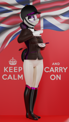 Size: 4320x7680 | Tagged: safe, artist:jdash, derpibooru import, octavia melody, anthro, boots, choker, clothes, cup, equestrian, flag, gloves, hard hat, hat, jacket, keep calm and carry on, makeup, posh, propaganda parody, propaganda poster, riding attire, riding crop, saucer, shoes, standing, teacup, uniform, union jack