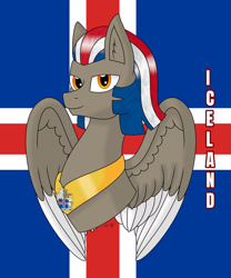Size: 1280x1536 | Tagged: safe, artist:hiroultimate, derpibooru import, oc, pony, flag, iceland, nation ponies, ponified, solo