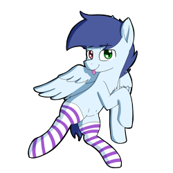 Size: 2048x2048 | Tagged: safe, artist:dark shadow, derpibooru import, oc, oc only, oc:slipstream, pegasus, pony, clothes, heterochromia, male, simple background, socks, solo, stallion, striped socks, tongue, tongue out, transparent background