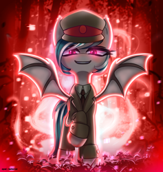 Size: 1296x1368 | Tagged: safe, artist:opal_radiance, derpibooru import, oc, oc:malachite cluster, bat pony, pony, military, solo