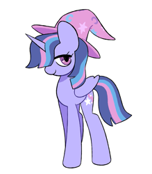 Size: 877x1000 | Tagged: safe, artist:risswm, derpibooru import, trixie, twilight sparkle, alicorn, pony, female, fusion, hat, mare, simple background, white background, wizard hat