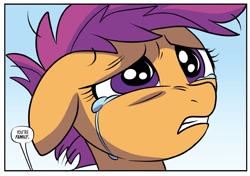 Size: 1859x1306 | Tagged: safe, artist:nanook123, derpibooru import, idw, scootaloo, spoiler:comic93, comic, cropped, crying, sad, season 10