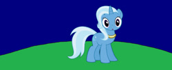 Size: 1280x522 | Tagged: safe, artist:disneyponyfan, derpibooru import, trixie, pony, unicorn, :o, female, full body, hooves, horn, looking at you, mare, open mouth, solo, standing, story in the source, tail, two toned mane, two toned tail