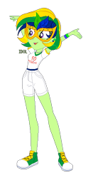 Size: 319x611 | Tagged: safe, artist:'raffaello, derpibooru import, oc, oc only, oc:maria potranca, equestria girls, belt, brazil, choker, clothes, commission, converse, ear piercing, earring, equestria girls-ified, female, jewelry, mask, multicolored hair, open mouth, piercing, shirt, shoes, shorts, simple background, solo, t-shirt, transparent background, wristband