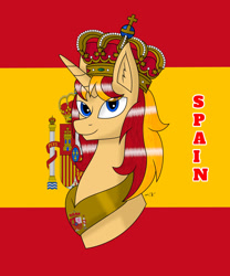 Size: 1280x1536 | Tagged: safe, artist:hiroultimate, derpibooru import, oc, pony, flag, nation ponies, ponified, solo, spain