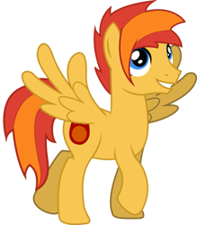 Size: 837x955 | Tagged: dead source, safe, artist:theshadowstone, derpibooru import, oc, oc:meteor spark, pegasus, looking up, male, pegasus oc, raised hoof, raised leg, simple background, smiling, stallion, transparent background, trotting, vector