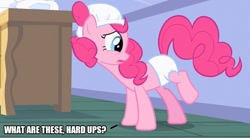 Size: 907x500 | Tagged: safe, artist:thor-disciple, derpibooru import, screencap, pinkie pie, earth pony, pony, baby cakes, season 2, caption, diaper, image macro, text