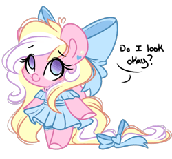Size: 2371x2194 | Tagged: safe, artist:emberslament, derpibooru import, oc, oc:bay breeze, anthro, pegasus, semi-anthro, unguligrade anthro, blushing, bow, chibi, clothes, cute, doodle, dress, ear piercing, earring, female, hair bow, jewelry, necklace, ocbetes, piercing, smiling, solo, tail, tail bow, talking to viewer, weapons-grade cute