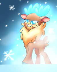 Size: 3060x3840 | Tagged: safe, artist:iceflower99, derpibooru import, velvet reindeer, deer, them's fightin' herds, community related, smiling, snow, video at source