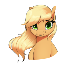 Size: 2676x2440 | Tagged: safe, artist:aquaticvibes, derpibooru import, applejack, earth pony, pony, bust, cute, female, high res, jackabetes, looking at you, loose hair, mare, simple background, smiling, smiling at you, solo, when she smiles, white background