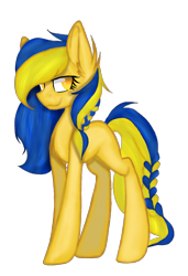 Size: 1719x2509 | Tagged: safe, artist:sofiasychak26, derpibooru import, oc, oc only, oc:ukraine, earth pony, pony, ear fluff, ears, earth pony oc, female, full body, high res, hooves, mare, nation ponies, no pupils, simple background, smiling, solo, standing, tail, transparent background, two toned mane, two toned tail, ukraine