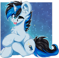 Size: 1916x1877 | Tagged: safe, artist:woonborg, derpibooru import, oc, oc only, oc:solar gizmo, pony, unicorn, :p, chest fluff, cute, diabetes, ear fluff, ears, eye clipping through hair, eyebrows, eyebrows visible through hair, galaxy, horn, looking at you, male, one eye closed, shiny, solo, stallion, stars, tail, tongue, tongue out, two toned mane, two toned tail, unicorn oc, wink, winking at you