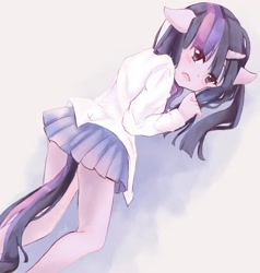 Size: 2041x2143 | Tagged: safe, artist:moh_mlp2, derpibooru import, twilight sparkle, unicorn twilight, anthro, unicorn, clothes, cute, female, horn, looking at you, looking back, looking back at you, looking over shoulder, mare, school uniform, skirt, solo, twiabetes