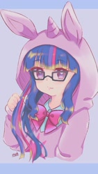 Size: 901x1601 | Tagged: safe, artist:moh_mlp2, derpibooru import, twilight sparkle, human, anime style, clothes, costume, cute, female, glasses, hoodie, horn, humanized, kigurumi, looking at you, solo, twiabetes