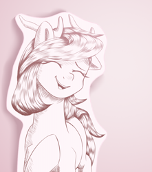 Size: 906x1024 | Tagged: safe, artist:maeveadair, derpibooru import, oc, oc:ruddy, deer, deer pony, original species, eyes closed, laughing, sketch, solo