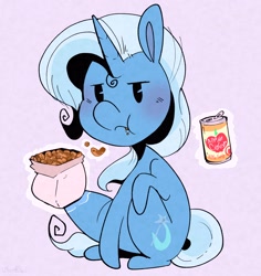 Size: 2436x2584 | Tagged: safe, artist:urbanqhoul, derpibooru import, trixie, pony, unicorn, apple cider, drink, female, food, magic, mare, solo, trixie is not amused, unamused