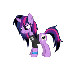 Size: 1719x1494 | Tagged: safe, artist:revenge.cats, derpibooru import, twilight sparkle, unicorn twilight, pony, unicorn, alternate hairstyle, bracelet, dyed mane, ear piercing, emo, eyeliner, frown, gradient mane, jewelry, makeup, my chemical romance, piercing, show accurate, simple background, solo, transparent background
