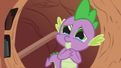 Size: 1280x720 | Tagged: safe, derpibooru import, screencap, spike, dragon, season 3, spike at your service, crying, golden oaks library, hands together, implied twilight sparkle, male, solo, teary eyes