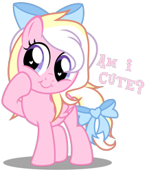 Size: 2820x3290 | Tagged: safe, artist:strategypony, derpibooru import, oc, oc only, oc:bay breeze, pegasus, pony, bow, bronybait, cute, daaaaaaaaaaaw, dialogue, female, filly, foal, hair bow, hoof on cheek, looking at someone, ocbetes, pegasus oc, simple background, tail, tail bow, text, transparent background, weapons-grade cute, wings