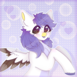 Size: 2020x2000 | Tagged: safe, artist:saltyvity, derpibooru import, oc, oc only, pegasus, pony, :p, blue background, blushing, commission, cute, heart, purple eyes, purple hair, simple background, solo, sparkles, tongue, tongue out, white body