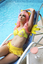 Size: 2000x3000 | Tagged: safe, artist:neoangelwink, derpibooru import, fluttershy, human, 2015, armpits, bare shoulders, belly button, clothes, cosplay, costume, irl, irl human, photo, sleeveless, swimming pool, swimsuit