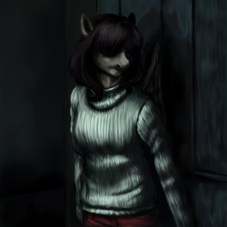 Size: 5000x5000 | Tagged: safe, artist:misstwipietwins, derpibooru import, fluttershy, anthro, angela orsco, crossover, nightmare fuel, screenshot redraw, silent hill, silent hill 2, solo