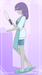 Size: 1296x2304 | Tagged: safe, artist:batipin, derpibooru import, maud pie, equestria girls, apron, clothes, heel pop, knife, slippers