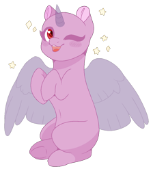 Size: 883x986 | Tagged: safe, artist:stormcloud-yt, derpibooru import, oc, oc only, alicorn, pony, alicorn oc, bald, base, horn, one eye closed, simple background, smiling, solo, transparent background, wings, wink