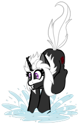 Size: 2375x3675 | Tagged: safe, artist:justapone, derpibooru import, oc, oc only, oc:s.leech, pony, unicorn, colored, colored sketch, cute, female, gritted teeth, happy, high res, horn, mare, raised hoof, raised leg, raised tail, simple background, smiling, solo, splash, splashing, tail, teeth, transparent background, unicorn oc, water