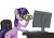 Size: 1200x850 | Tagged: safe, artist:anearbyanimal, artist:jessijinx, derpibooru import, edit, editor:jessijinx, twilight sparkle, unicorn twilight, pony, unicorn, belly button, binoculars, bipedal, bipedal leaning, chair, computer, computer monitor, computer mouse, cutie mark, desk, dock, duckery in the comments, eyes on the prize, female, hoof hold, horn, image macro, keyboard, leaning, mare, meme, monitor, open mouth, open smile, poggers, ponified, ponified meme, purple coat, purple eyes, purple mane, purple tail, reaction image, simple background, smiling, solo, standing, surprised, tail, thigh gap, thighlight sparkle, thighs, transparent background, wide hips, wingless, wingless edit