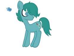 Size: 2000x1500 | Tagged: safe, artist:alandisc, derpibooru import, oc, oc only, oc:max crow, butterfly, earth pony, colt, cutie mark, earth pony oc, foal, hair over one eye, looking at butt, male, no mouth, simple background, surprised, surprised face, transparent background