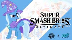 Size: 1280x720 | Tagged: safe, artist:vinphu1, derpibooru import, trixie, pony, unicorn, cape, crossover, female, hat, mare, open mouth, raised hoof, raised leg, super smash bros., trixie's cape, trixie's hat