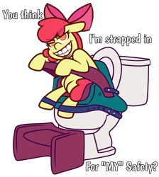 Size: 4410x4923 | Tagged: safe, artist:threetwotwo32232, derpibooru import, apple bloom, earth pony, but why, female, mare, simple background, sitting, sitting on toilet, solo, toilet, transparent background