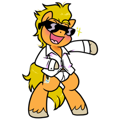 Size: 1000x1000 | Tagged: safe, artist:paperbagpony, derpibooru import, oc, oc:guten russ, earth pony, briefs, clothes, earth pony oc, shirt, simple background, sunglasses, transparent background, underwear, unshorn fetlocks