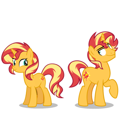 Size: 972x938 | Tagged: safe, artist:orin331, derpibooru import, edit, sunset glare, sunset shimmer, pony, unicorn, binary shimmer, female, male, r63 paradox, r63 shipping, rule 63, shipping, simple background, smiling, straight, sunglare, tomboy, vector, vector edit, white background