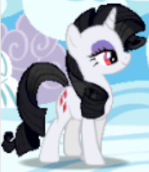 Size: 456x526 | Tagged: safe, derpibooru import, rarity, pony, unicorn, fighting is magic, black mane, cloudsdale, horn, smiling