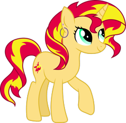 Size: 1127x1098 | Tagged: safe, artist:littlejurnalina, derpibooru import, sunset shimmer, pony, unicorn, ear piercing, earring, jewelry, piercing, simple background, solo, transparent background, vector