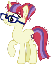 Size: 937x1174 | Tagged: safe, artist:littlejurnalina, derpibooru import, moondancer, pony, unicorn, alternate hairstyle, female, glasses, mare, raised hoof, raised leg, simple background, smiling, solo, transparent background, vector