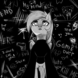 Size: 1500x1500 | Tagged: safe, artist:nika-rain, derpibooru import, oc, oc only, bat pony, pony, bat pony oc, black and white, commission, grayscale, manga style, monochrome, simple background, solo