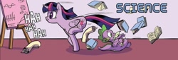 Size: 1040x355 | Tagged: safe, artist:pencils, derpibooru import, idw, spike, twilight sparkle, spoiler:comic95, comic, cropped, science, season 10