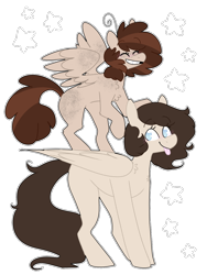Size: 900x1200 | Tagged: safe, artist:puppie, derpibooru import, oc, oc only, oc:puppie, oc:staffie, pegasus, pony, :p, duo, simple background, tongue, tongue out, transparent background