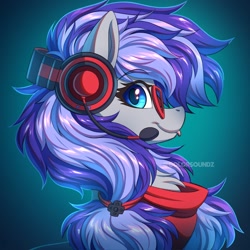 Size: 1500x1500 | Tagged: safe, artist:ask-colorsound, derpibooru import, oc, oc only, oc:cinnabyte, pony, headphones, headset, microphone, solo, tongue, tongue out