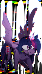 Size: 1080x1920 | Tagged: safe, artist:wacky-skiff, derpibooru import, twilight sparkle, twilight sparkle (alicorn), alicorn, pony, corrupted, corrupted twilight sparkle, dusk till dawn, error, friday night funkin', glitch, learning with pibby, pibby, solo