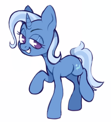 Size: 1086x1200 | Tagged: safe, artist:onionpwder, edit, editor:edits of hate, editor:unofficial edits thread, trixie, pony, unicorn, female, grin, looking at you, mare, raised leg, simple background, solo, white background