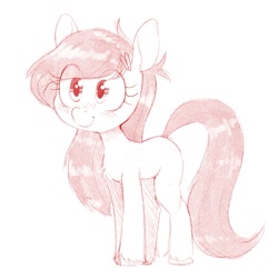 Size: 1011x1011 | Tagged: safe, artist:whydomenhavenipples, oc, oc only, oc:molly, pony, blushing, chest fluff, eye clipping through hair, female, mare, monochrome, simple background, smiling, solo, unshorn fetlocks, white background