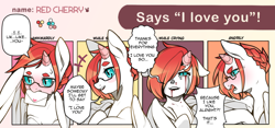 Size: 4267x1992 | Tagged: safe, artist:sugarelement, derpibooru import, oc, oc:red cherry, pegasus, pony, bleeding, blood, dialogue, male, solo, template